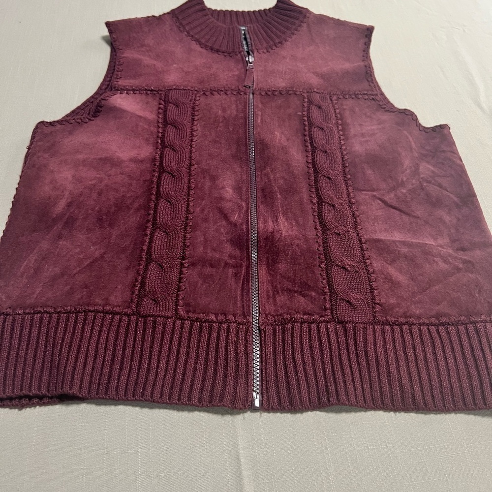 Designer’s Studio Originals Burgundy Suede & Knit Zip Vest Women’s Size Large - Picture 2 of 10